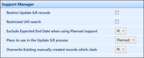 Support Manager institution settings screen